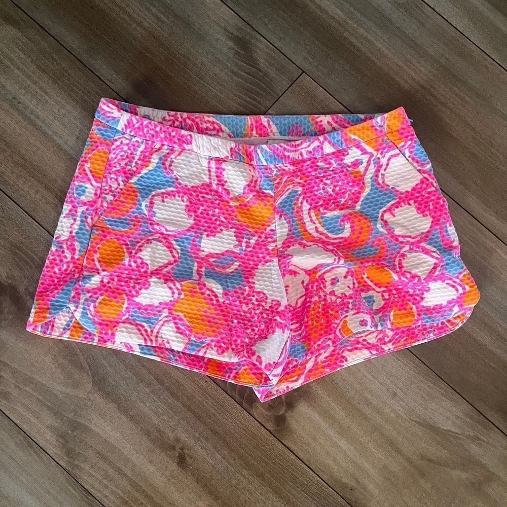 Lilly Pulitzer Callahan Seersucker Shorts Pink Orange Size 6 Bin G-16